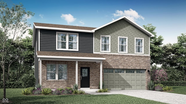 view of front of home featuring driveway, brick siding, and an attached garage