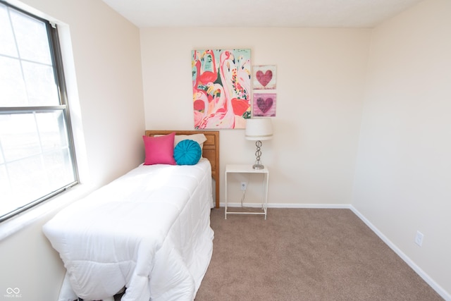 bedroom featuring multiple windows, carpet, and baseboards