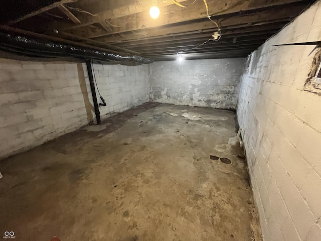 view of unfinished basement