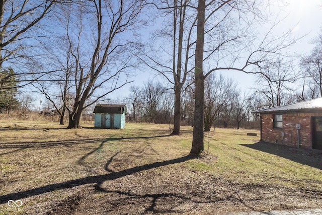 view of yard with a storage shed and an outdoor structure