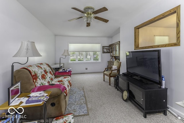 6204 S Madison Ave, Indianapolis, IN 46227 - carpeted living room featuring ceiling fan and baseboards