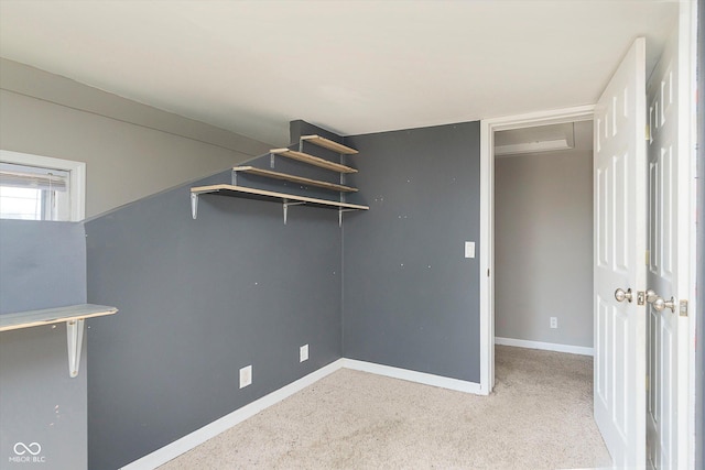 walk in closet with light carpet