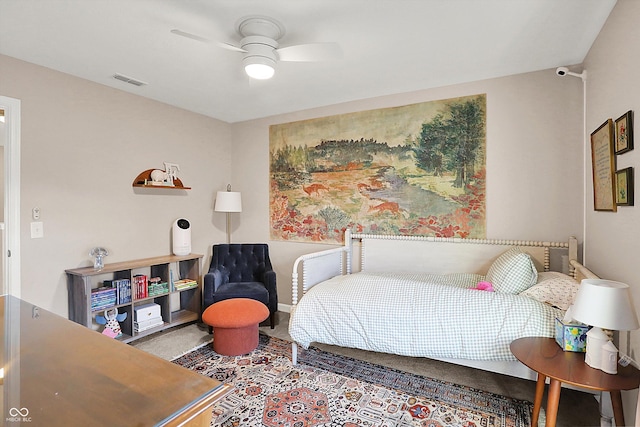 bedroom with visible vents and ceiling fan