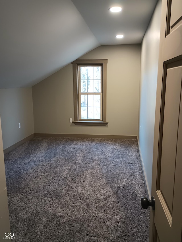 5603 S Randolph St, Indianapolis, IN 46227 - bonus room featuring recessed lighting, vaulted ceiling, baseboards, and carpet floors