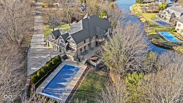 aerial view with a water view