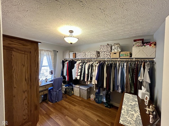 walk in closet with wood finished floors