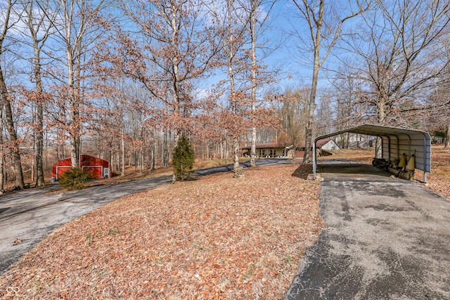 view of yard with a carport and driveway