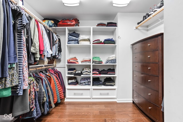 walk in closet featuring wood finished floors