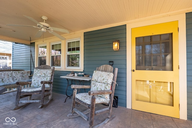 view of patio / terrace featuring a porch and a ceiling fan