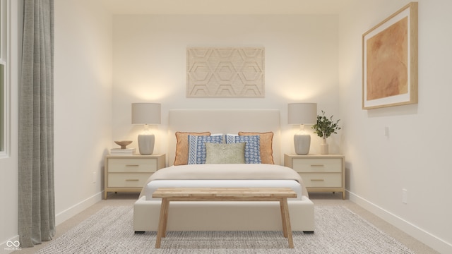 carpeted bedroom featuring baseboards