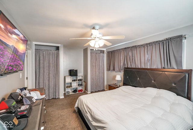 bedroom featuring ceiling fan and carpet flooring