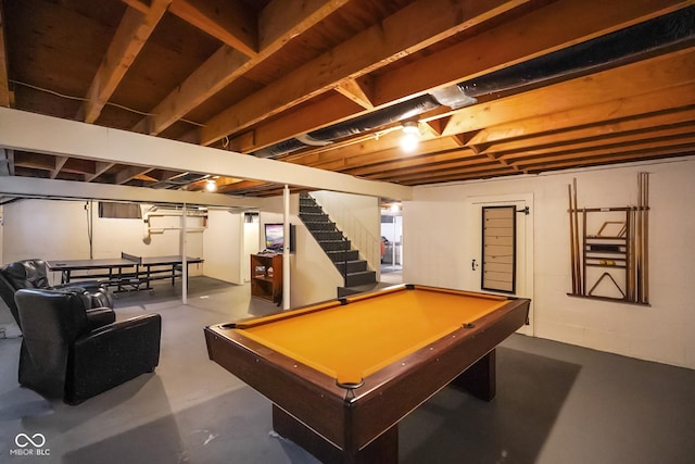 playroom with pool table and finished concrete flooring