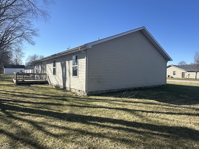 8 Gladiator Dr, Waynetown, IN 47990 - view of property exterior featuring a deck, a yard, and crawl space