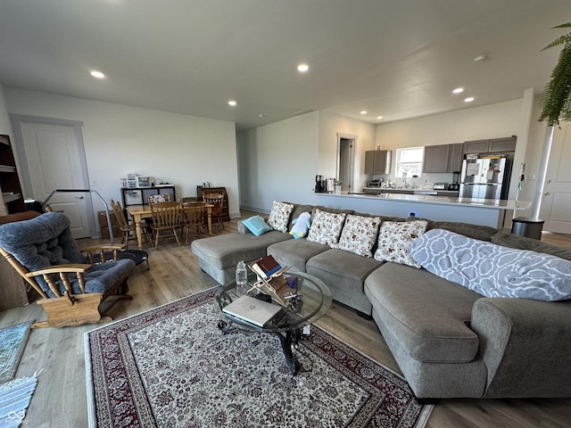 living area featuring recessed lighting and wood finished floors