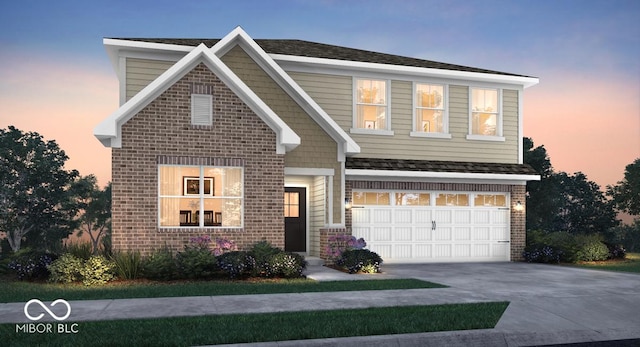 view of front facade featuring a garage, brick siding, and concrete driveway