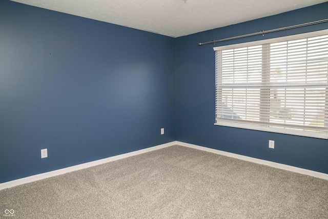 carpeted spare room featuring baseboards and a textured ceiling