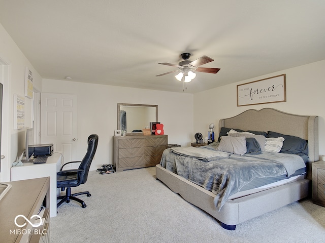 bedroom featuring carpet floors and ceiling fan