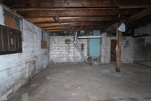 view of unfinished basement