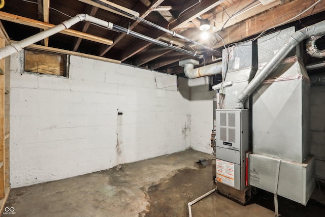 unfinished basement with heating unit