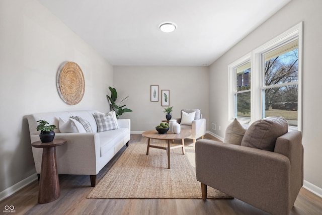 living room featuring baseboards and wood finished floors