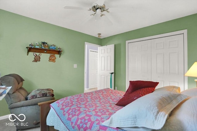 bedroom with a closet and ceiling fan