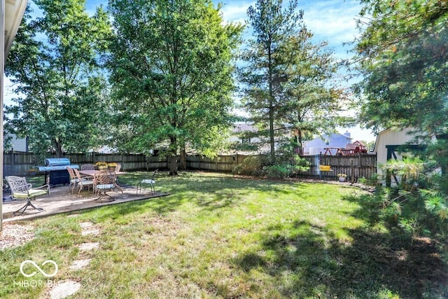 view of yard featuring a fenced backyard and a patio area