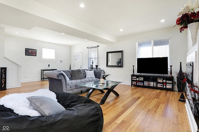 1209 N Rural St, Indianapolis, IN 46201 - living room with recessed lighting, baseboards, and light wood-style flooring