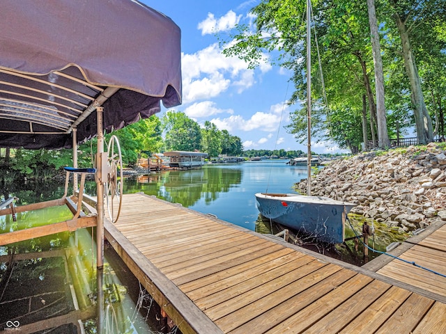 view of dock featuring a water view