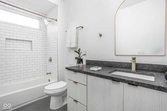 full bath with shower / bath combination, toilet, and vanity