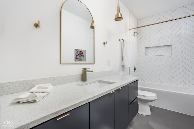 full bath featuring vanity, toilet, and shower / bathtub combination