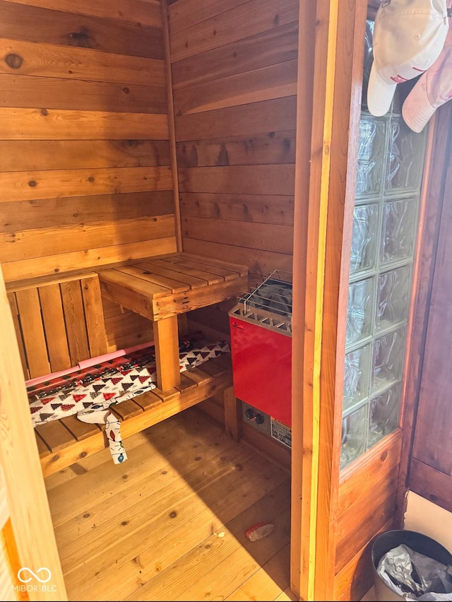 view of sauna / steam room with wood-type flooring