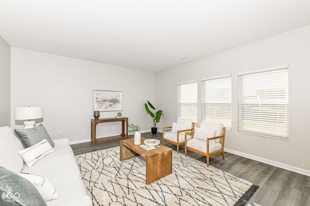 living room with baseboards and light wood-style floors