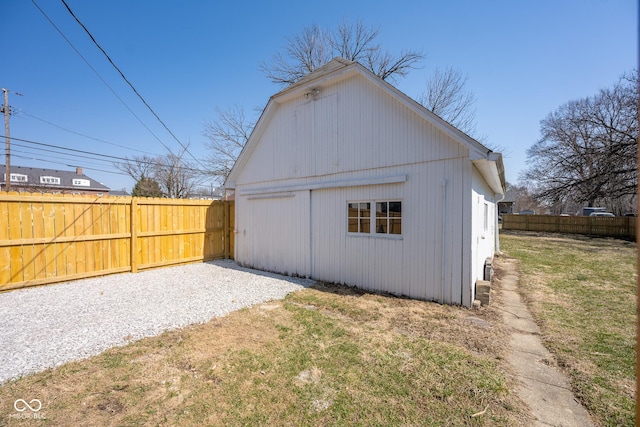 view of outbuilding with an outdoor structure and a fenced backyard