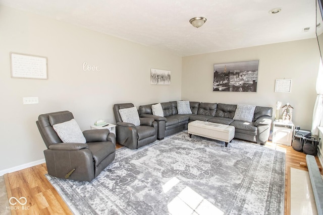 living room featuring baseboards and wood finished floors