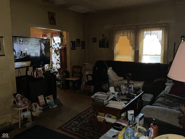 living room featuring wallpapered walls