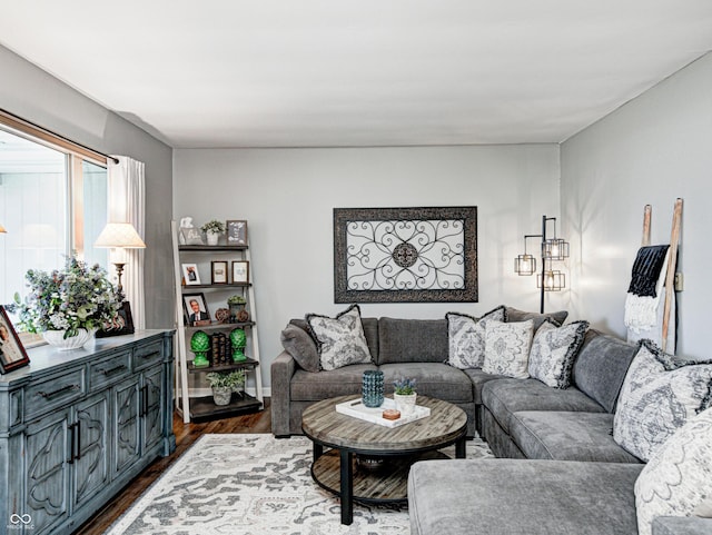 living area with dark wood-type flooring