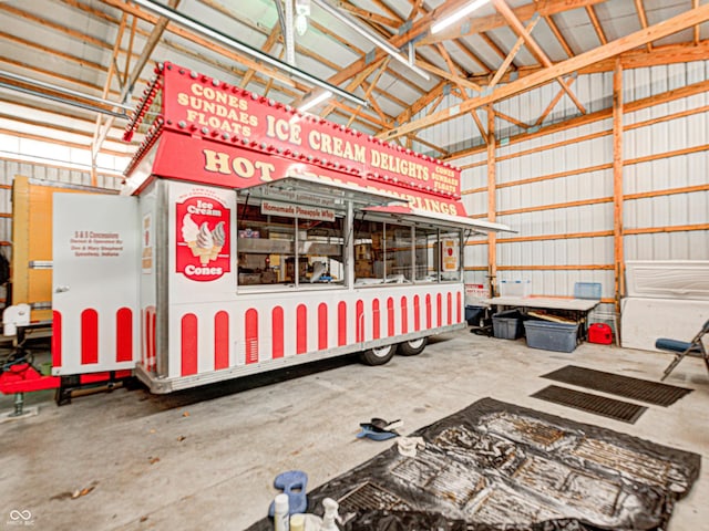 garage with metal wall