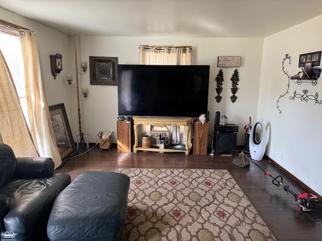 living room featuring baseboards and wood finished floors