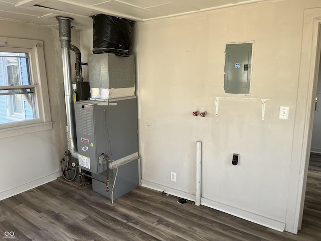 utility room with electric panel and heating unit