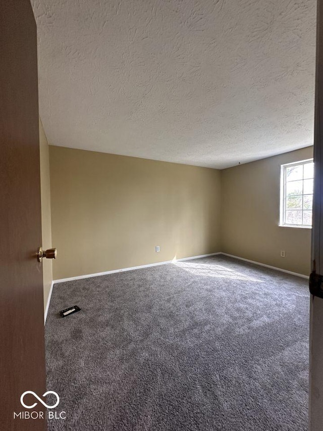 carpeted spare room with baseboards and a textured ceiling