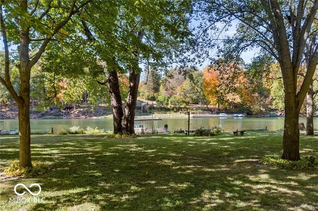 view of yard with a water view