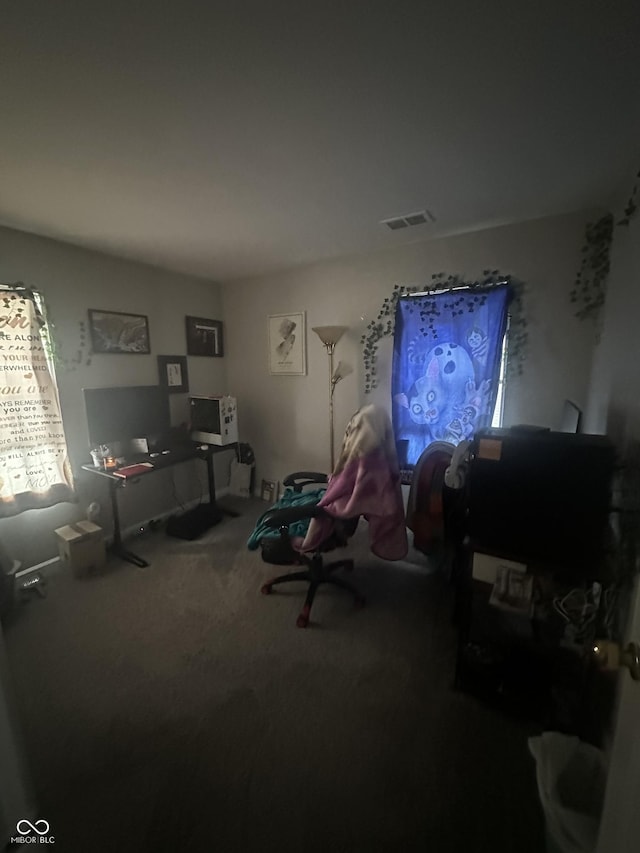 office featuring visible vents and carpet flooring