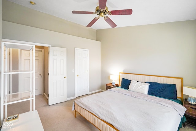 bedroom featuring baseboards, carpet, and ceiling fan