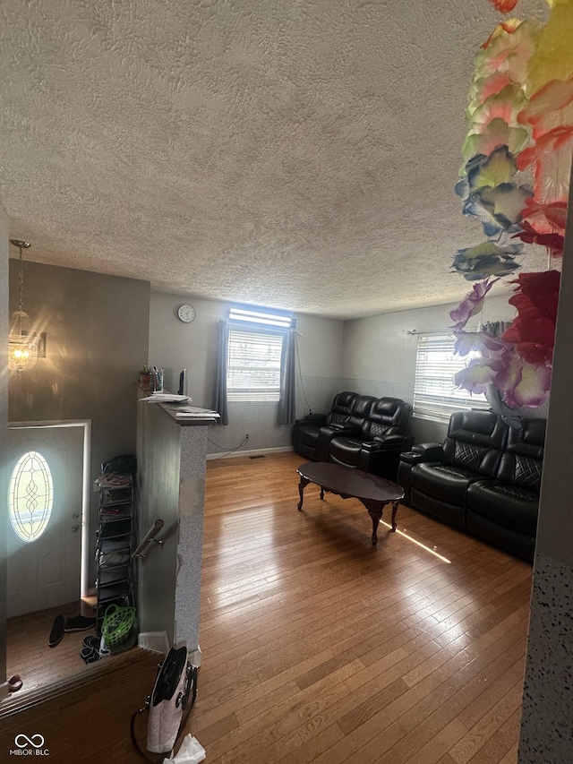 4930 Candy Spots Dr, Indianapolis, IN 46237 - living area featuring a textured ceiling, hardwood / wood-style flooring, and plenty of natural light