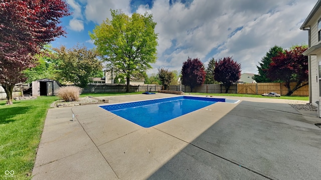 11144 Echo Trl, Indianapolis, IN 46236 - view of pool featuring a patio area, a storage unit, and an outbuilding