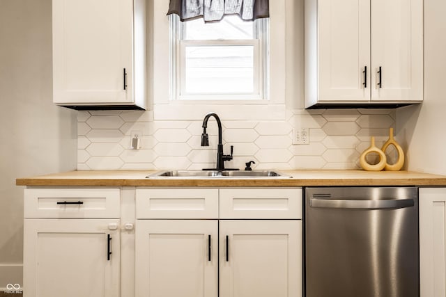 3732 N Kenwood Ave, Indianapolis, IN 46208 - kitchen with dishwasher, butcher block counters, and backsplash