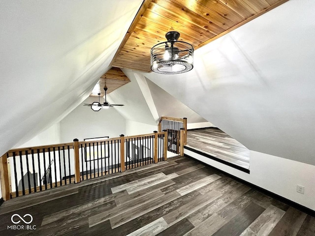 511 N Clark St, Lebanon, IN 46052 - additional living space with a ceiling fan, lofted ceiling, wood finished floors, and baseboards