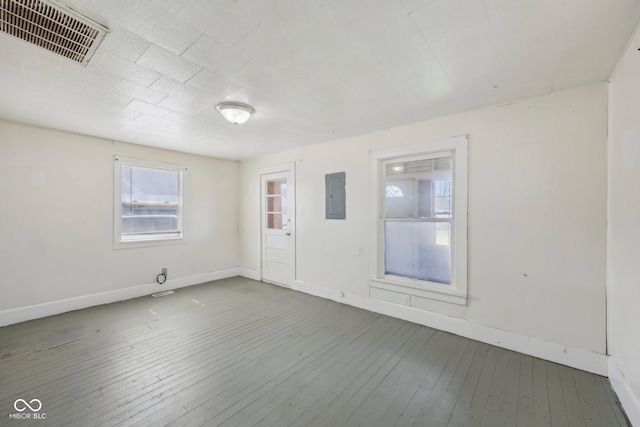 1039 S Ohio St, Martinsville, IN 46151 - empty room with electric panel, visible vents, baseboards, and hardwood / wood-style floors
