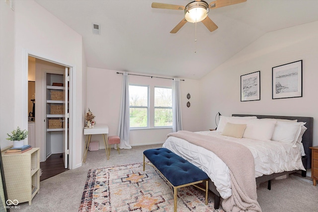9011 Harrison Run Dr, Indianapolis, IN 46256 - carpeted bedroom with vaulted ceiling and a ceiling fan