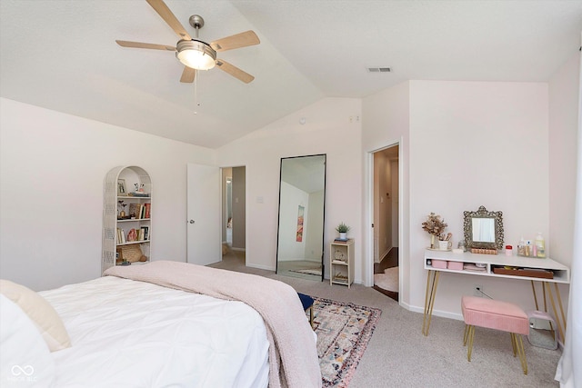 9011 Harrison Run Dr, Indianapolis, IN 46256 - bedroom featuring carpet floors, lofted ceiling, and ceiling fan